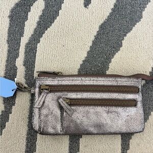 Metallic Leather Silver Clutch Bag/Wallet Wristlet
